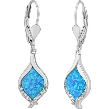 Náušnice Stříbrné visací náušnice květ Maude s modrým syntetickým opálem a Brilliance Zirconia LPS2944ESBO