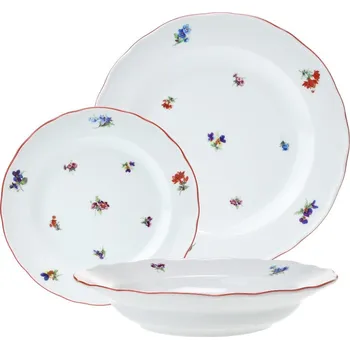 Sada nádobí Talířová souprava 18-dílná Rokoko rakouská házenka s červenou linkou