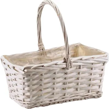Nákupní košík proutěný koš bílý, hranatý s uchem 18x31 cm