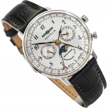 Hodinky DÁMSKÉ HODINKY ZEPPELIN 7037-1 LZ129 HINDENBURG ČERNÉ S ŘEMÍNKEM A UKAZATELEM DATA (DATUMOVKA)