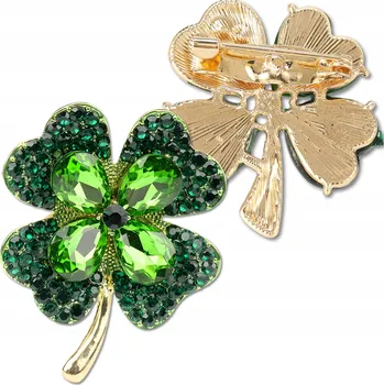 Brož Brož čtyřlístek zlaté zirkony pro štěstí módní odznak