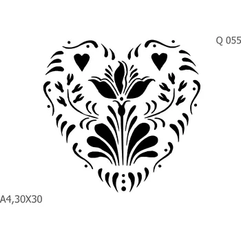 Plastová šablona pro malování - Srdce a věnečky - Srdce s květinou (Q055) - A4 , Lepící fólie