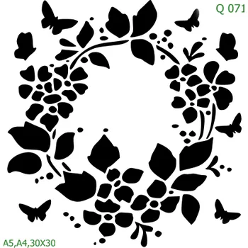 Plastová šablona pro malování - Srdce a věnečky - Věnec z růží (Q071) - A4 , Lepící fólie