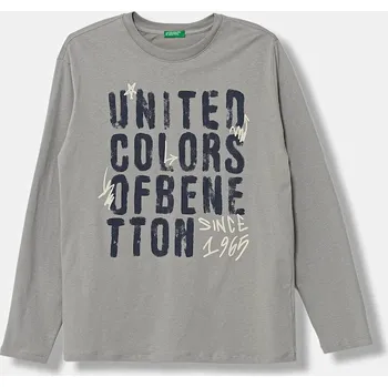 Dětské bavlněné tričko s dlouhým rukávem United Colors of Benetton šedá barva, s potiskem, 3ATNC10QU 3ATNC10QU.G.Seasonal 09X, vel. 150