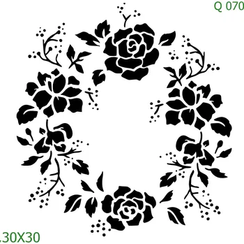 Plastová šablona pro malování - Srdce a věnečky - Věnec z růží (Q070) - 30 x 30 cm , Nelepící folie