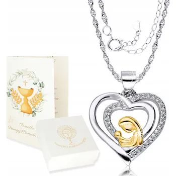 Řetízek Stříbrný Řetízek 925 s medailonkem Srdce Matka Boží ke Komuni, Křtu