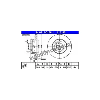 Brzdový kotouč Brzdový kotouč ATE 24.0113-0186 (AT 413186) - MITSUBISHI, PROTON