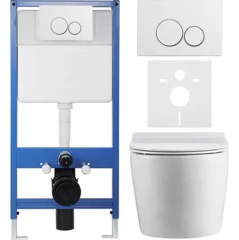 WC sada CERANO - Kompletní podomítkový WC set Lite/Felci - bílá lesklá - WC tlačítko Duo, bílá - předstěnová instalace - 52,5x36 cm