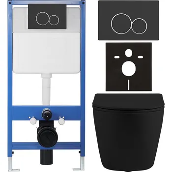 WC sada CERANO - Kompletní podomítkový WC set Lite/Cesso - černá matná - WC tlačítko Duo, černá matná - předstěnová instalace - 49x36 cm