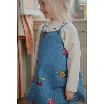 Dámské šaty Dětské bavlněné šaty Konges Sløjd MAGOT SEQUIN STRAP DRESS GOTS KS104366.PreSpring modrá 55X, vel. 104