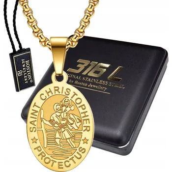 Řetízek ZLATÝ ŘETÍZEK S MEDAILONEM A SVATÝM KRYŠTOFEM, KRÁLOVSKÁ VAZBA, 60 CM