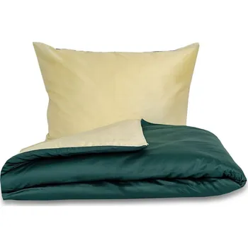 Povlečení Kvalitex Saténové francouzské prodloužené povlečení LUXURY COLLECTION 1+2, 240x220, 70x90cm tmavě zelené / smetanové