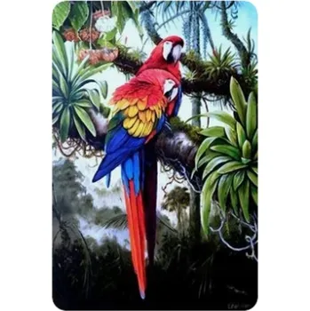 Obraz DIAMANTOVÁ MOZAIKA DIAMANTOVÁ VÝŠIVKA ČERVENÝCH PAPOUŠKŮ NA VĚTVI 80X40 CM