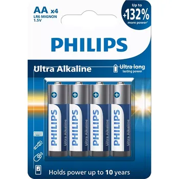 Článková baterie Philips alkalická baterie AA, 4-pack, Ultra Alkaline (LR6E4B/10)