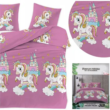 Povlečení Povlečení 160x200 + 2 povlečení PONÍCI lila růžová 3 ks na zip pro dívku