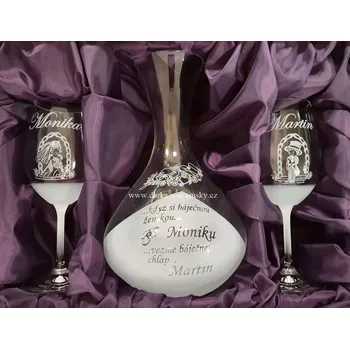 Pískovaná souprava Adéla 2+1 - Karafa č.1 - dekor Svatba