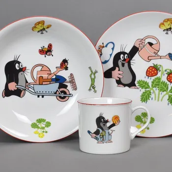 dětská jídelní sada Dětská jídelní sada 3 ks - Krteček ZAHRADNÍK - červená linka - v dárkové kazetě