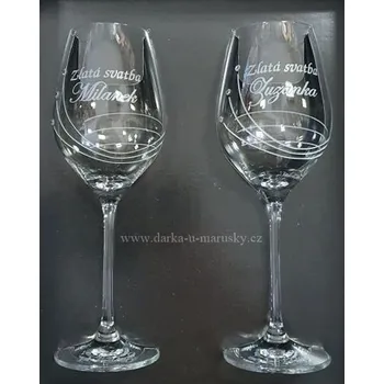 Sklenice Skleničky na víno DIAMOND A (360 nebo 470ml) - Zlatá svatba