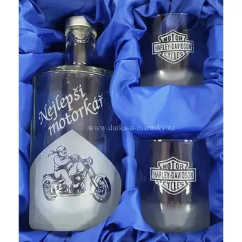 Pískovaná souprava na whisky 2+1 - Motorkář č.8 a č.12