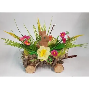 Velikonoční dekorace Velikonoční dřevěný vozík se zajíčkem