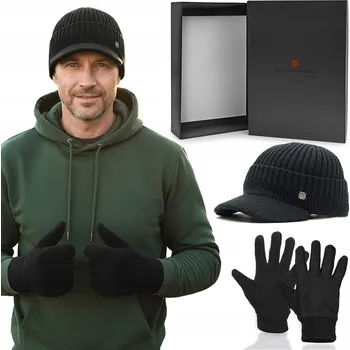 Čepice ČEPICE a RUKAVICE Fleecová Sada Pro Něj ČERNÁ v Krabičce Pako Jeans