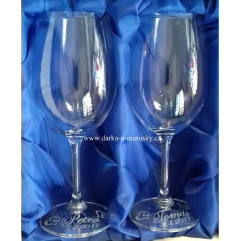 Svatební dekorace Svatební skleničky Gala na víno 300ml - Srdíčka v kolečku