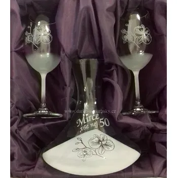 Piskovaná souprava - Karafa 2+1 víno, dekor - ORCHIDEJ