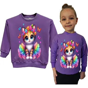 Chlapecká mikina Dětská Tepláková Mikina pro Dívku Fialová se vzorem Kočky Velikost 152/158