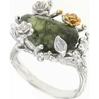 Prsten My Moldavite Stříbrný prsten s přírodním vltavínem 11440-15294 57 mm