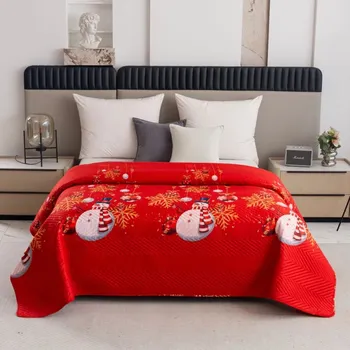 Přehoz na lůžko Prošívaný vánoční přehoz se sněhuláky 170 x 210 cm červený