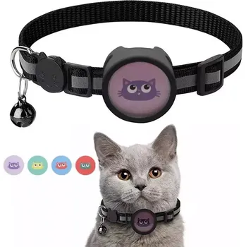 Obojek pro psa TopTechnology Reflexní obojek pro domácí mazlíčky s zvonkem pro AirTag (Černý)