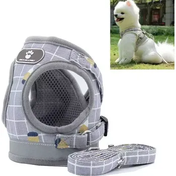 Postroj pro psa TopTechnology Reflexní a prodyšný vestový postroj s vodítkem pro domácí mazlíčky, velikost M (šedý kostkový vzor)
