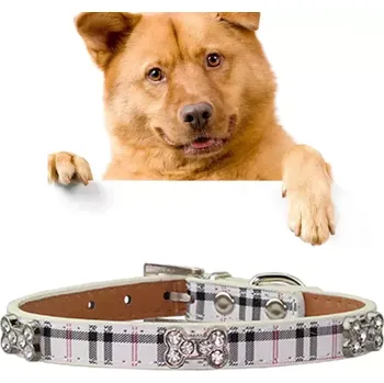 Obojek pro psa TopTechnology Obojek pro psa PU kůže s designem kostí, velikost: S, 1.5 * 37cm (béžový)