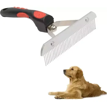 Kartáč pro zvířata TopTechnology Hřeben pro velké psy z nerezové oceli s gumovou rukojetí, 17.0x16.0cm
