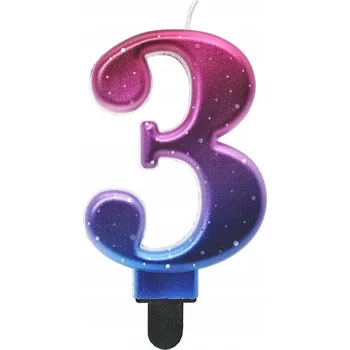 Dortová svíčka NAROZENINOVÉ SVÍČKY na dort ČÍSLICE 3 kovové OMBRE GODAN svíčky