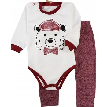 Kojenecká souprava BODY A KALHOTY SOUPRAVA KOMPLET ecru bordó MEDVÍDEK MROFI 74 M3A