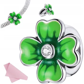 Přívěsek Korálek přívěsek - mezikus ČTYŘLÍSTEK pro štěstí, originální stříbrný STŘÍBRO ryzosti s925