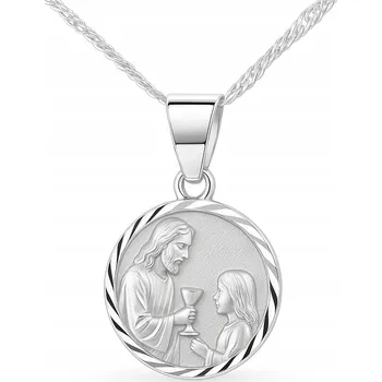 Řetízek Stříbrný řetízek s medailonem Mennica Bydgoska Památka přijímání 40 cm