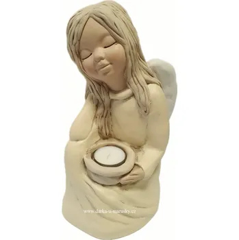 Svícen Anděl sedící na čajovou svíčku - béžový