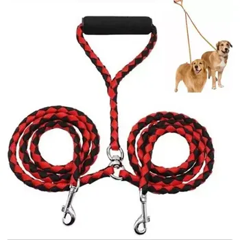 Vodítko pro psa TopTechnology Dvojité vodítko pro psy - protikroucení, 1.4m (Červené Černé)
