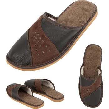 Dámské pantofle Nazouváky pánské kožené papuče zateplené pantofle M87 hnědé 40