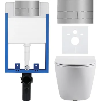 WC sada CERANO - Kompletní podomítkový WC set Lite/Cesso - bílá lesklá - WC tlačítko Line, nerez - k zazdění - 49x36 cm