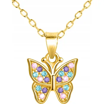 Náhrdelník Zlatý náhrdelník pro dívky řetízek s přívěskem motýla, stříbro 925