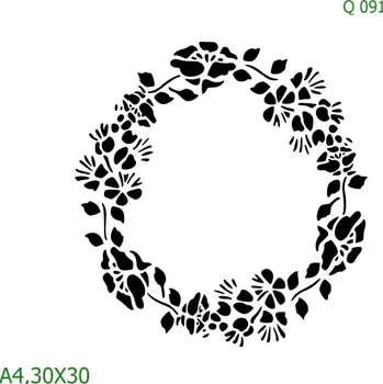 Plastová šablona pro malování - Srdce a věnečky - Věneček s květy (Q091) - A4 , Nelepící folie