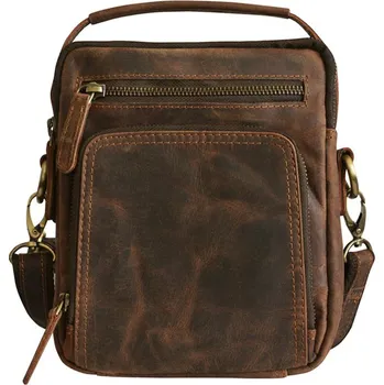 Menší hnědá pánská kožená crossbody taška s ručkou