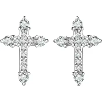 Náušnice For Silver Puzetové náušnice ve tvaru kříže se zirkony - Stříbro 925