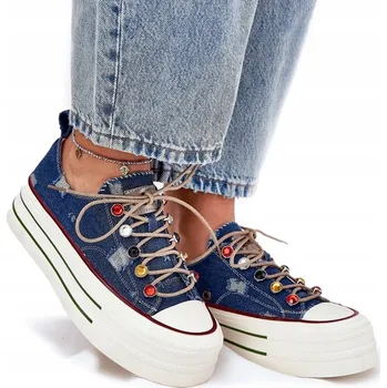 Dámská obuv Modré dámské polobotky tenisky silná podrážka kamínky zn. GOE vel. 38