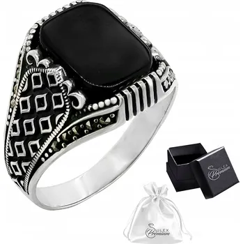 Prsten Stříbrný pečetní prsten ryzost 925 s Onyxem | Prsten s obdélníkovým Onyxem | vel. 19