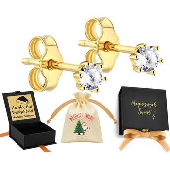 Náušnice NÁUŠNICE ZLATÉ NA TYČINKU Z ZIRKON V RÁMU MALÉ DROBNÉ HELIX STŘÍBRO 925