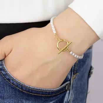 Náramek Náramek perly OCEL UŠLECHTILÁ POZLACENÁ zlatý